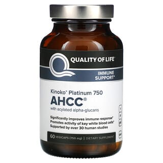 Quality of Life Labs, Kinoko Platinum AHCC, soutien immunitaire, 750 mg, 60 gélules végétales