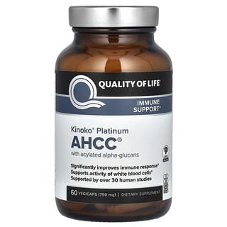 Quality of Life, Kinoko Platinum AHCC, 60 растительных капсул
