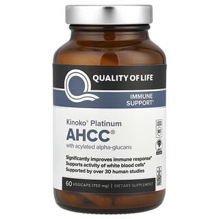 Quality of Life, Kinoko® Platinum AHCC® с ацилированными альфа-глюканами, 60 растительных капсул