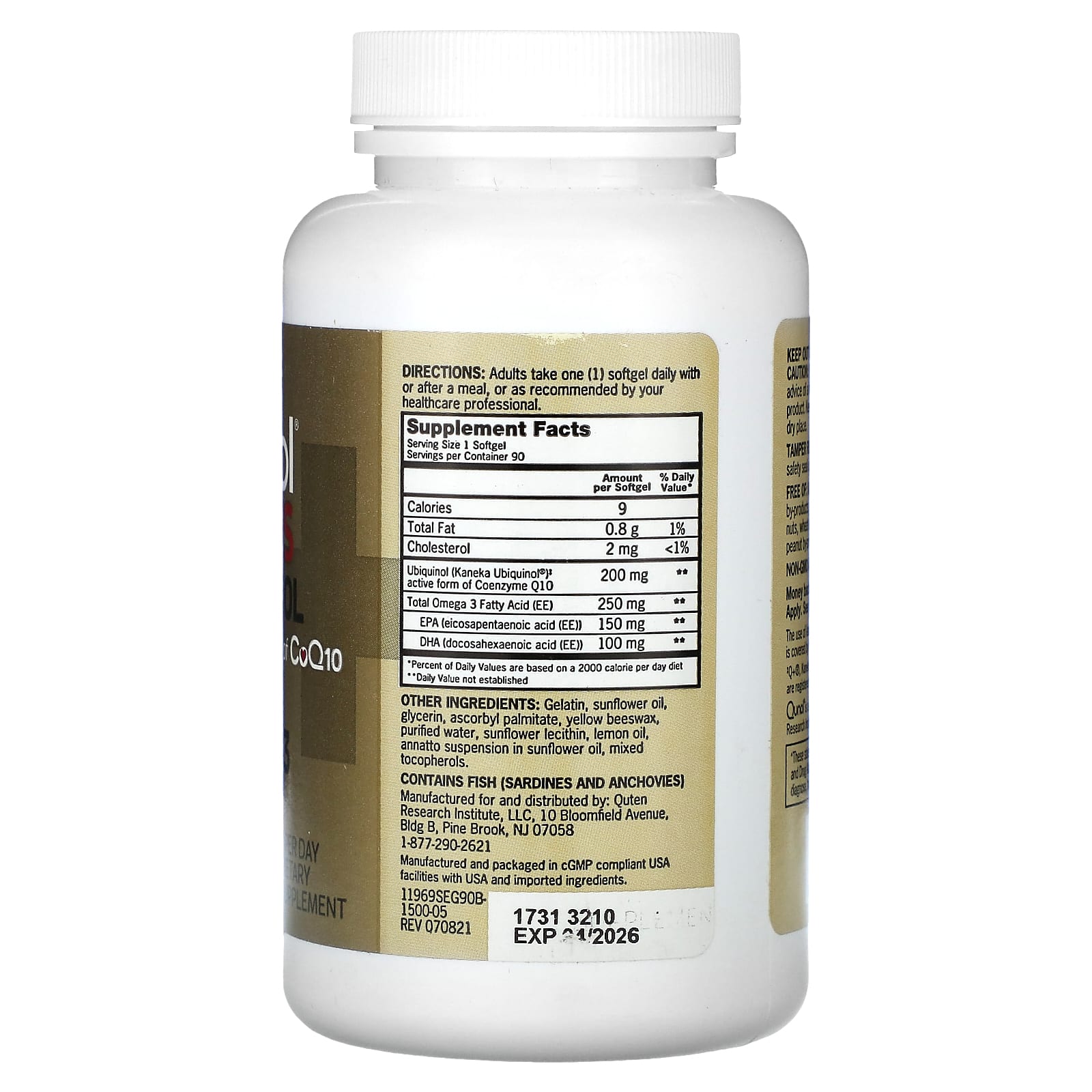 Qunol, Plus Ubiquinol + Omega-3, 200 mg + 250 mg, 90 Softgels