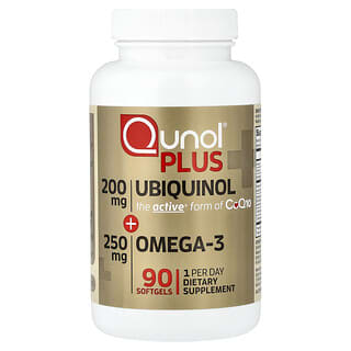 Qunol, Mais Ubiquinol + Ômega-3, 200 mg + 250 mg, 90 Cápsulas Softgel