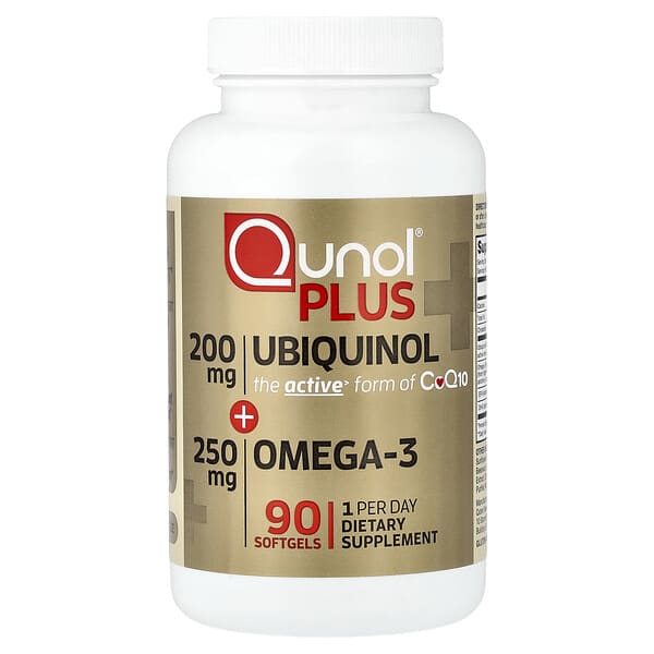 Qunol, 유비퀴놀 + 오메가3, 200mg + 250mg, 소프트젤 90정