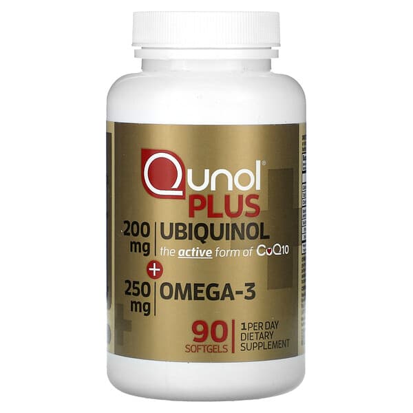 Qunol, 加上泛醇 + Omega-3，200 毫克+ 250 毫克，90 粒軟凝膠