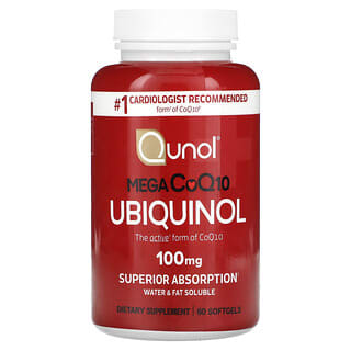 Qunol (كونول)‏, Ubiquinol, Mega CoQ10، عبوة 100 ملجم 60 كبسولة هلامية