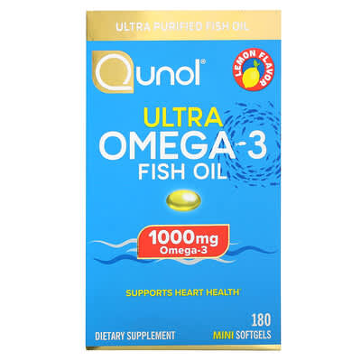 Qunol, Ultra Omega-3 Fish Oil, Lemon Flavor, 1000 mg, 180 Mini Softgels (500 mg each softgel)