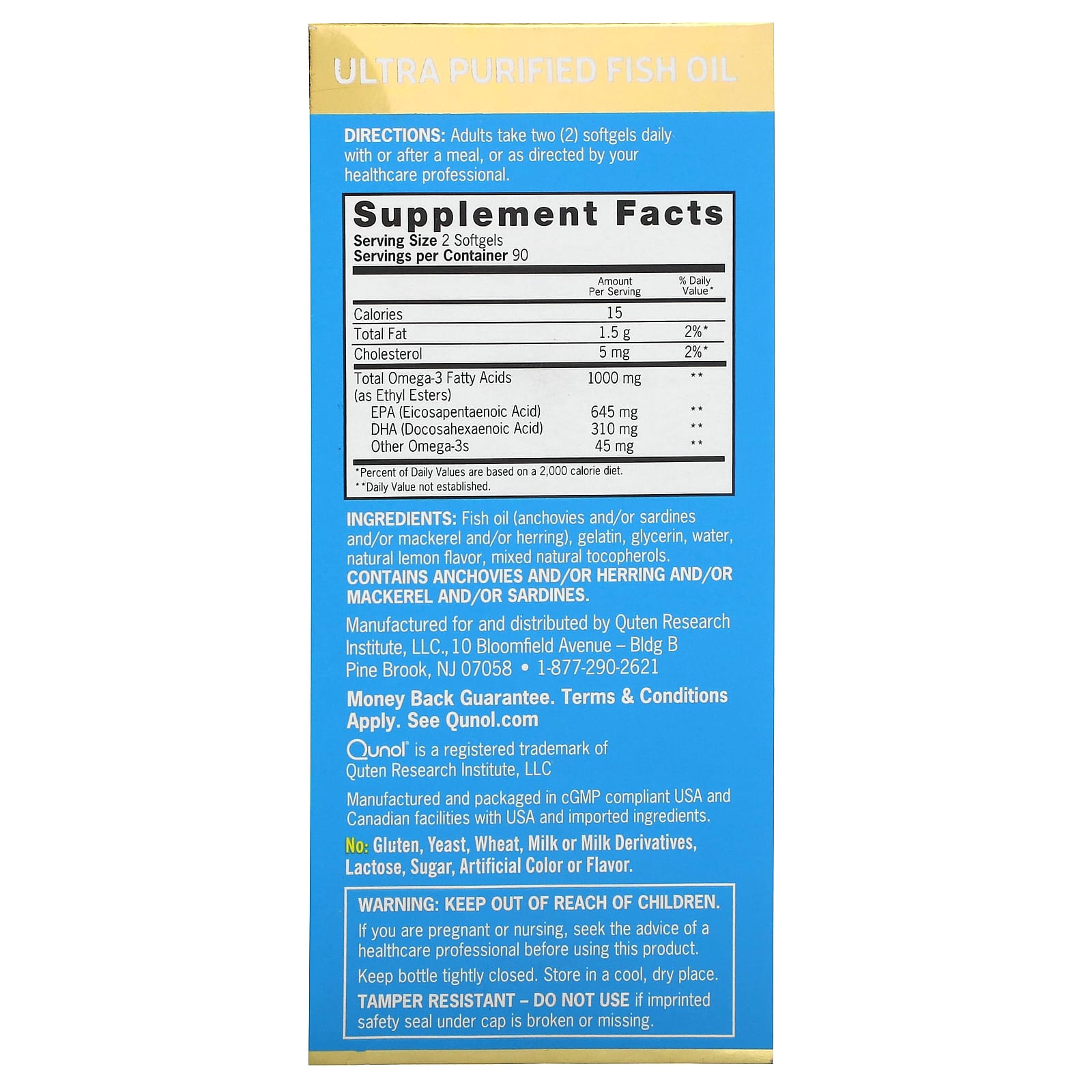 Qunol, Ultra Omega3 Fish Oil, Lemon, 500 mg, 180 Mini Softgels