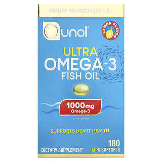 Qunol, Rybí olej Ultra Omega-3, citron, 180 mini měkkých kapslí (500 mg na měkkou kapsli)