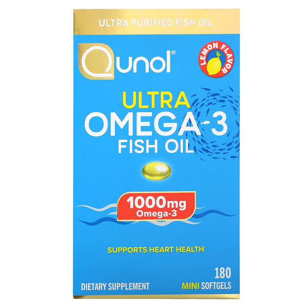 Qunol, Ultra Omega-3 魚油，檸檬味，1,000 毫克，180 粒迷你軟凝膠（每粒軟凝膠 500 毫克）