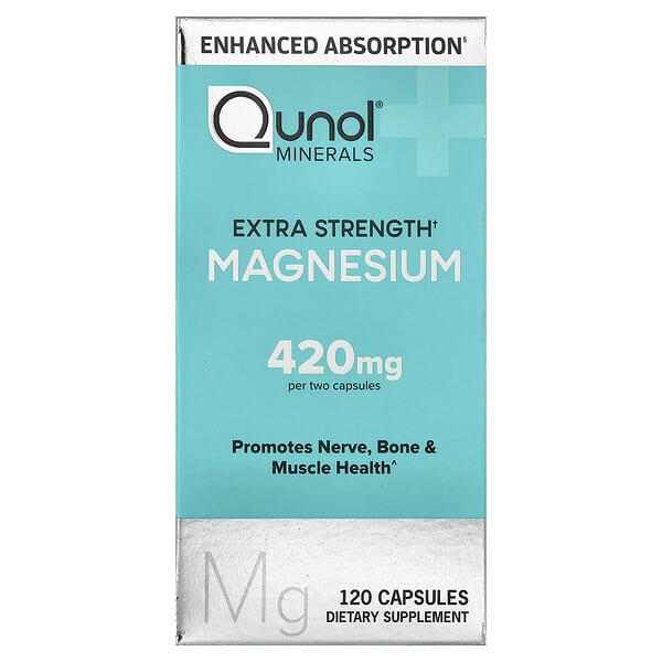 Qunol, Magnez, zwiększona moc, 120 kapsułek (210 mg na kapsułkę)