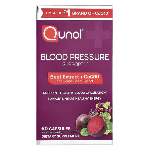 Qunol, Blood Pressure Support, Beets Extract + CoQ10 and Grape Seed Extract, 60 Capsules — product photo 1
