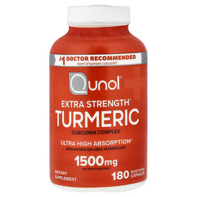 Qunol, Turmeric Extra Strength, 1500 mg, 180 Vegetarian Capsules (500 mg per capsule)