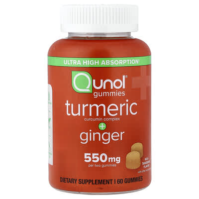 Qunol, Turmeric + Ginger, Tangy Orange, 60 Gummies (275 mg per gummy)