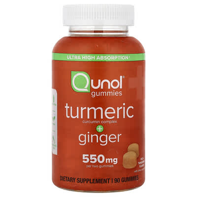 Qunol, Turmeric + Ginger, Tangy Orange, 550 mg, 90 gummies (275 mg each gummy)