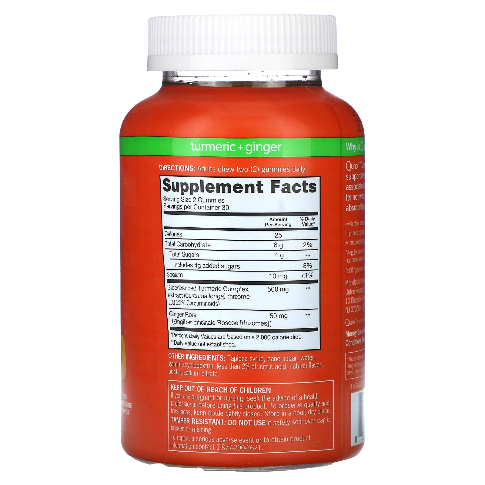 Qunol, Turmeric + Ginger, Rich Tangerine, 275 mg, 90 Gummies