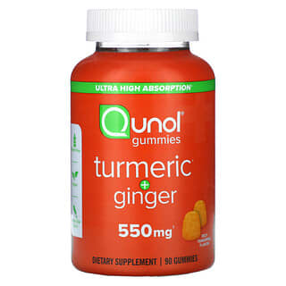Qunol, Curcuma + gingembre, Tangerine riche, 550 mg, 90 gommes (275 mg par gomme)