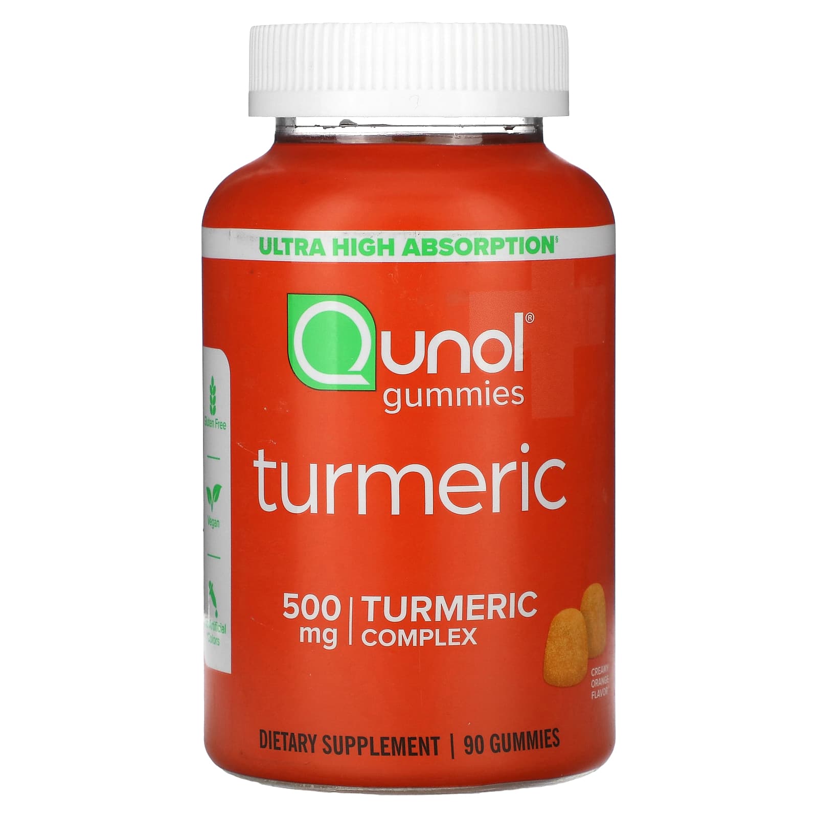Qunol, Turmeric Gummies, Creamy Orange, 500 mg, 90 Gummies (250 mg per