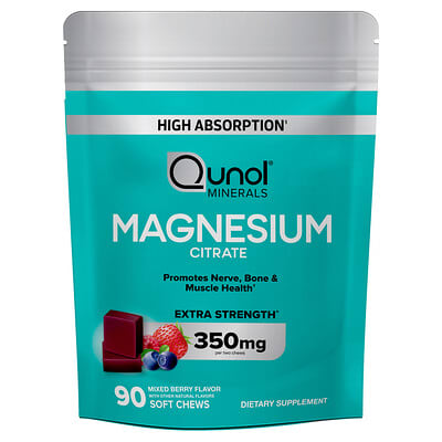 Qunol, Magnesium Citrate, Assorted Berry Flavor, 90 Soft Chewable Tablets (175 mg each)
