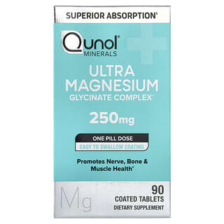 Qunol, Complexe de glycinate de magnésium Ultra, 250 mg, 90 comprimés enrobés