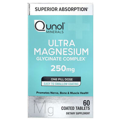 Qunol, Strength Magnesium Glycinate Complex, 250 mg, 60 Coated Tablets