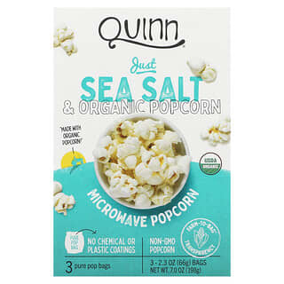 Quinn Popcorn, Pipoca de Micro-ondas, Apenas Sal Marinho, 3 Sacos, 66 g (2,3 oz) Cada