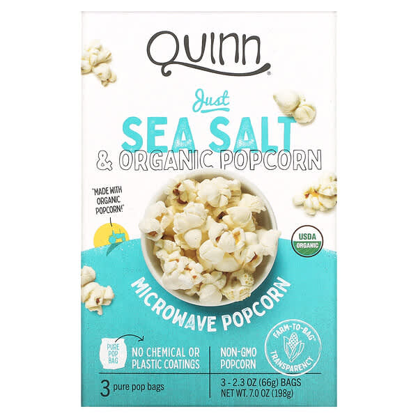 Quinn Popcorn, Popcorn für die Mikrowelle, nur mit Meersalz, 3 Beutel, je 66 g (2,3 oz.)