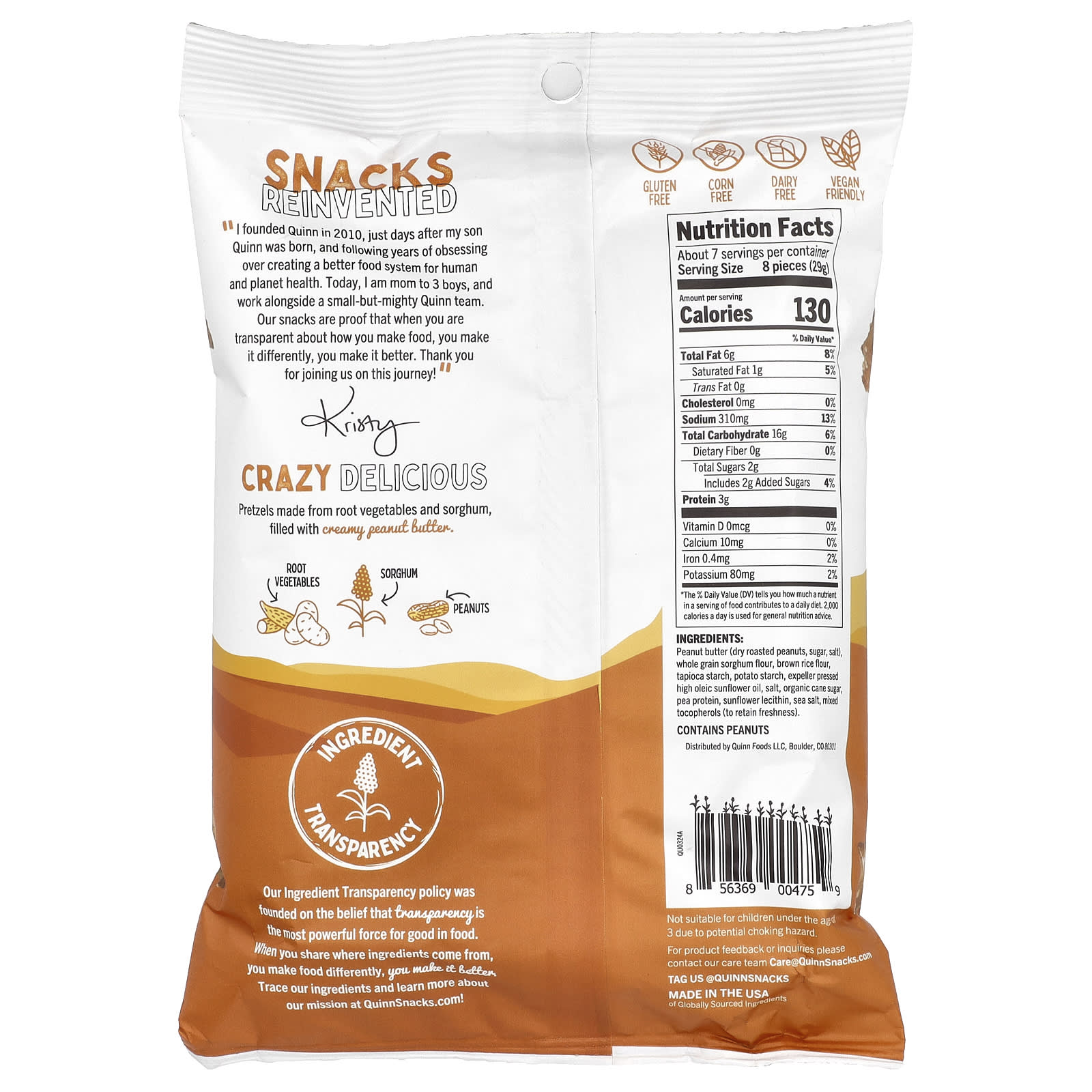 Quinn Snacks, Filled Pretzel Nuggets, Creamy Peanut Butter , 7 oz (198 g)