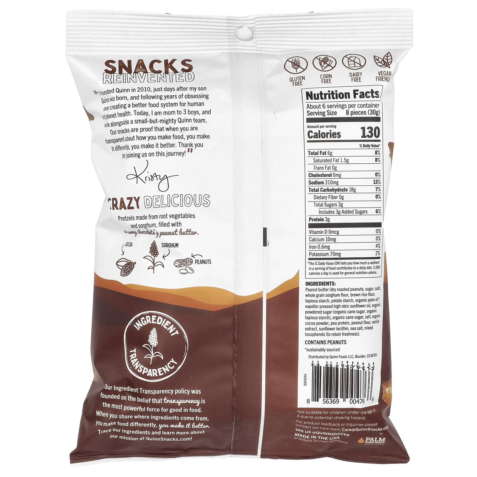 Quinn Snacks, Filled Pretzel Nuggets, Chocolate'y Peanut Butter, 6.5 oz (184 g)