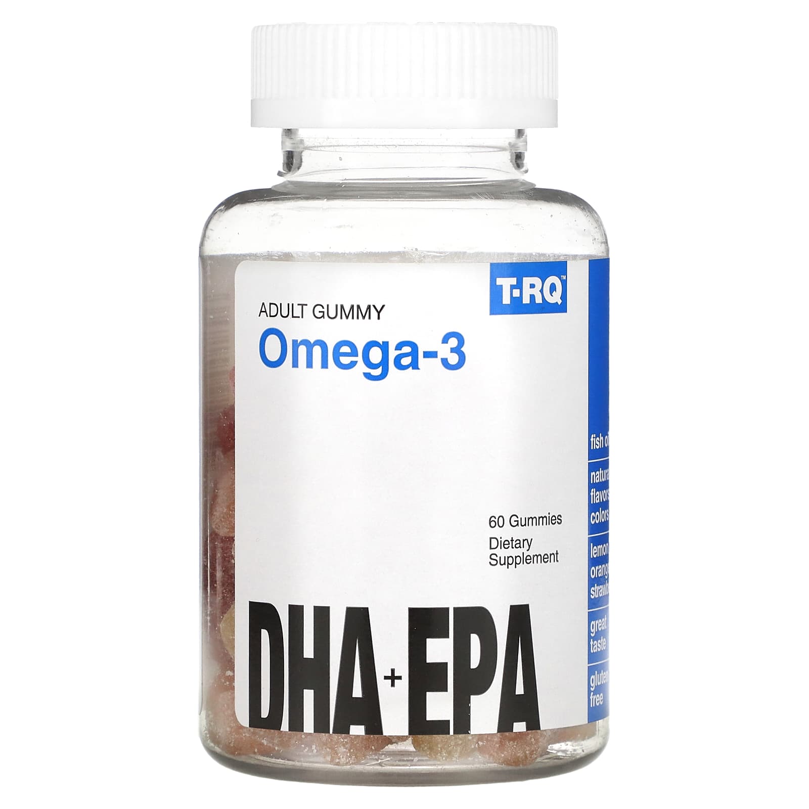 TRQ, Adult Gummy Omega3, DHA + EPA, Lemon, Orange, Strawberry, 60 Gummies