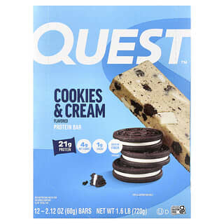 Quest Nutrition, Proteiinipatukka, Cookies & Cream, 12 patukkaa, 60 g/kpl