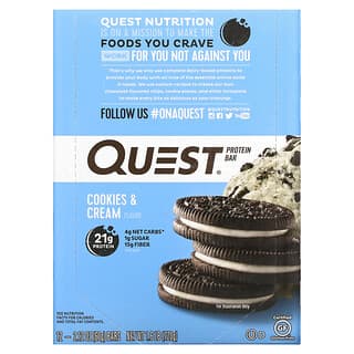 Quest Nutrition, لوح بروتين، بنكهة البسكويت والكريمة، 12 لوحًا، 2.12 أونصة (60 جم) لكل لوح