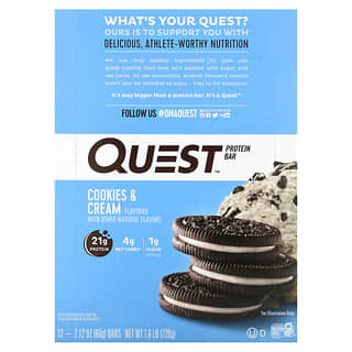 Quest Nutrition, протеиновый батончик, со вкусом печенья и сливок, 12 батончиков, 60 г (2,12 унции) каждый