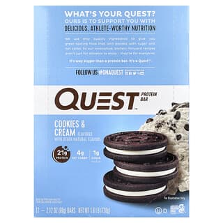 Quest Nutrition, Μπάρα πρωτεΐνης, μπισκότα &; κρέμα, 12 μπάρες, 2.12 oz (60 g) το καθένα