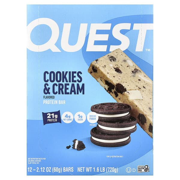 Quest Nutrition, Proteinszelet, sütemény és krém, 12 szelet, 60 g, mindegyik
