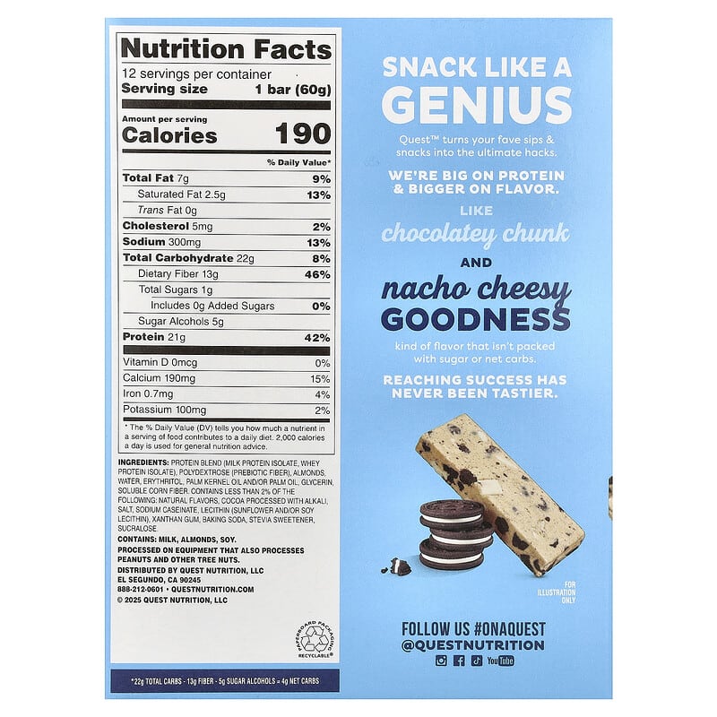 プロテインバー、クッキー＆クリーム、12本、各60g
