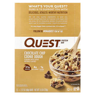 Quest Nutrition, Barra de proteínas, masa para galletas con trocitos de chocolate, 12 barras, 2.12 oz (60 g) c/u