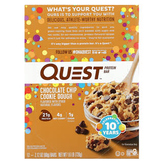 Quest Nutrition, Barra de Proteínas, Massa de Cookie de Chip de Chocolate, 12 Barras, 60 g (2,12 oz) Cada