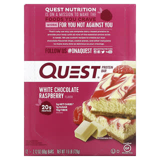 Quest Nutrition, Protein Bar, White Chocolate Raspberry, 12 Bars, 2.12 oz (60 g) Each