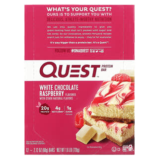 Quest Nutrition, Barra de proteínas Quest, chocolate blanco y frambuesa, 12 barras, 2,12 oz (60 g) cada una