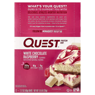Quest Nutrition, Proteinbar, hvit sjokolade bringebær, 12 barer, 2,12 oz (60 g) hver