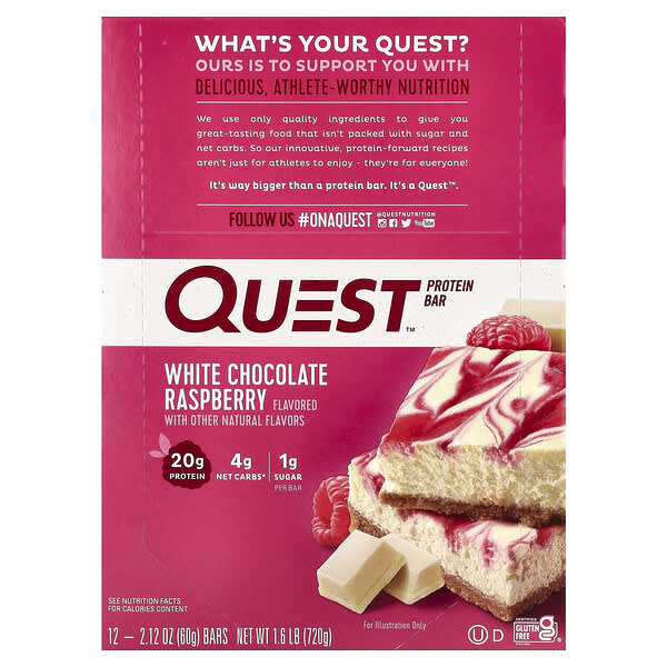 Protein Bar, White Chocolate Raspberry, 12 Bars, 2.12 oz (60 g) Each