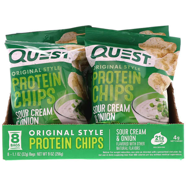 Quest Nutrition, オリジナルスタイルプロテインチップス、サワークリーム & オニオン、8パック、各1.1オンス (32 g)