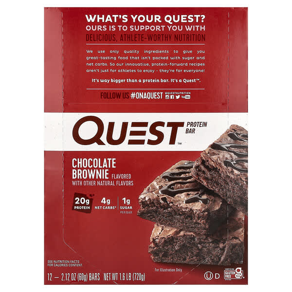 Protein Bar, Chocolate Brownie, 12 Bars, 2.12 oz (60 g) Each