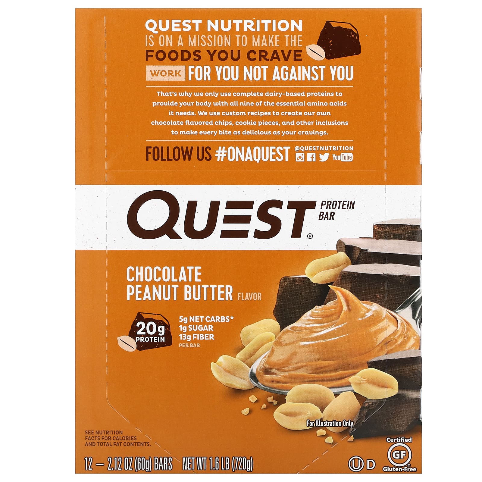 Quest Nutrition Questプロテインバー チョコレートピーナツバター 12本 各2 12オンス 60 G