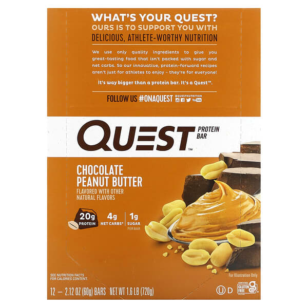 Quest Nutrition, Questプロテインバー、チョコレートピーナツバター、12本、各2.12オンス (60 g)