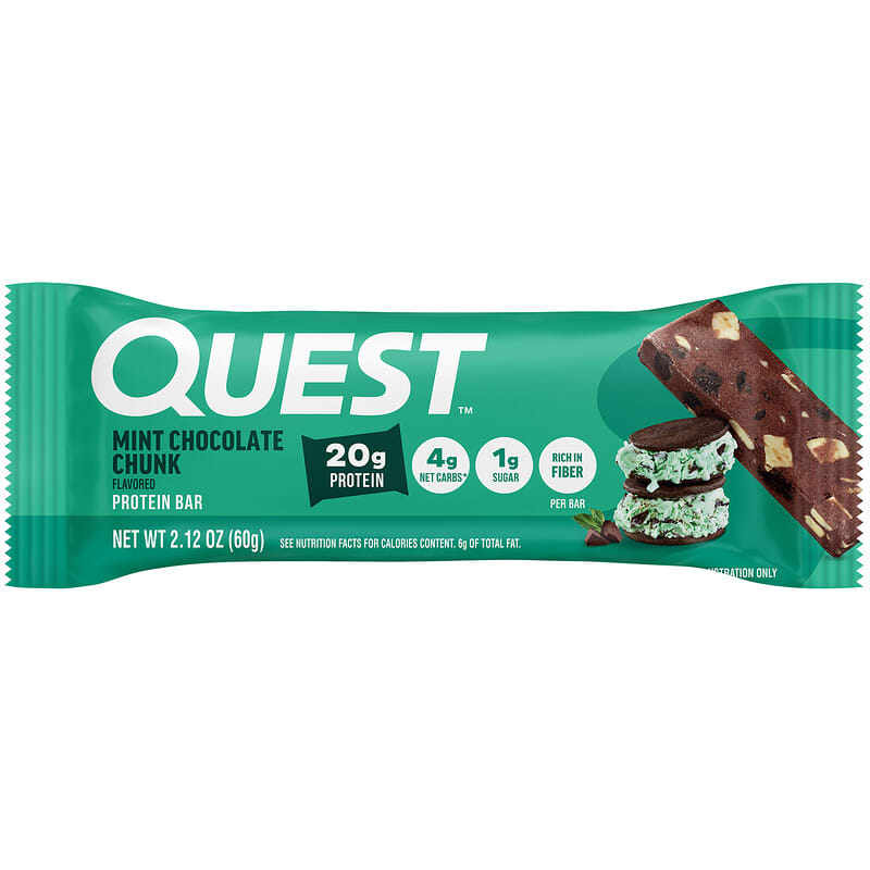 プロテインバー、ミントチョコレートチャンク、12本、各2.12オンス (60 g)