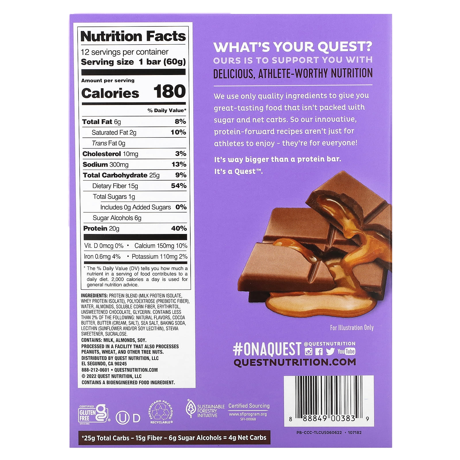 Quest Nutrition, Protein Bar, Caramel Chocolate Chunk, 12 Bars, 2.12 oz