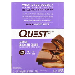 Quest Nutrition, протеїновий батончик, карамель і шоколадні шматочки, 12 батончиків по 60 г (2,12 унції)