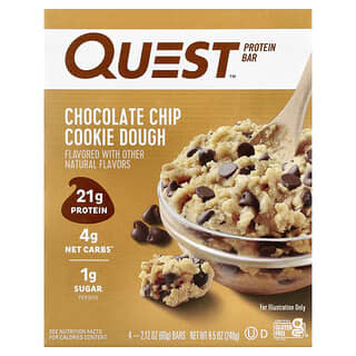 Quest Nutrition, Protein Bar, Chocolate Chip Cookie Dough, 4 Bars, 2.12 oz (60 g) Each