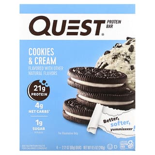 Quest Nutrition, Protein Bar, Cookies & Cream, 4 Bars, 2.12 oz (60 g) Each