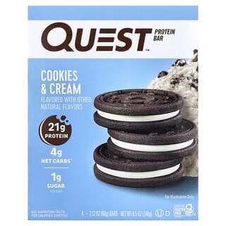 Quest Nutrition, Proteiinipatukka, Cookies & Cream, 4 patukkaa, 60 g/kpl